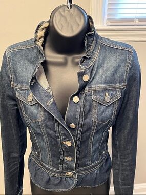 White House Black Market,Dark Blue Denim Peplum Jacket - Women's